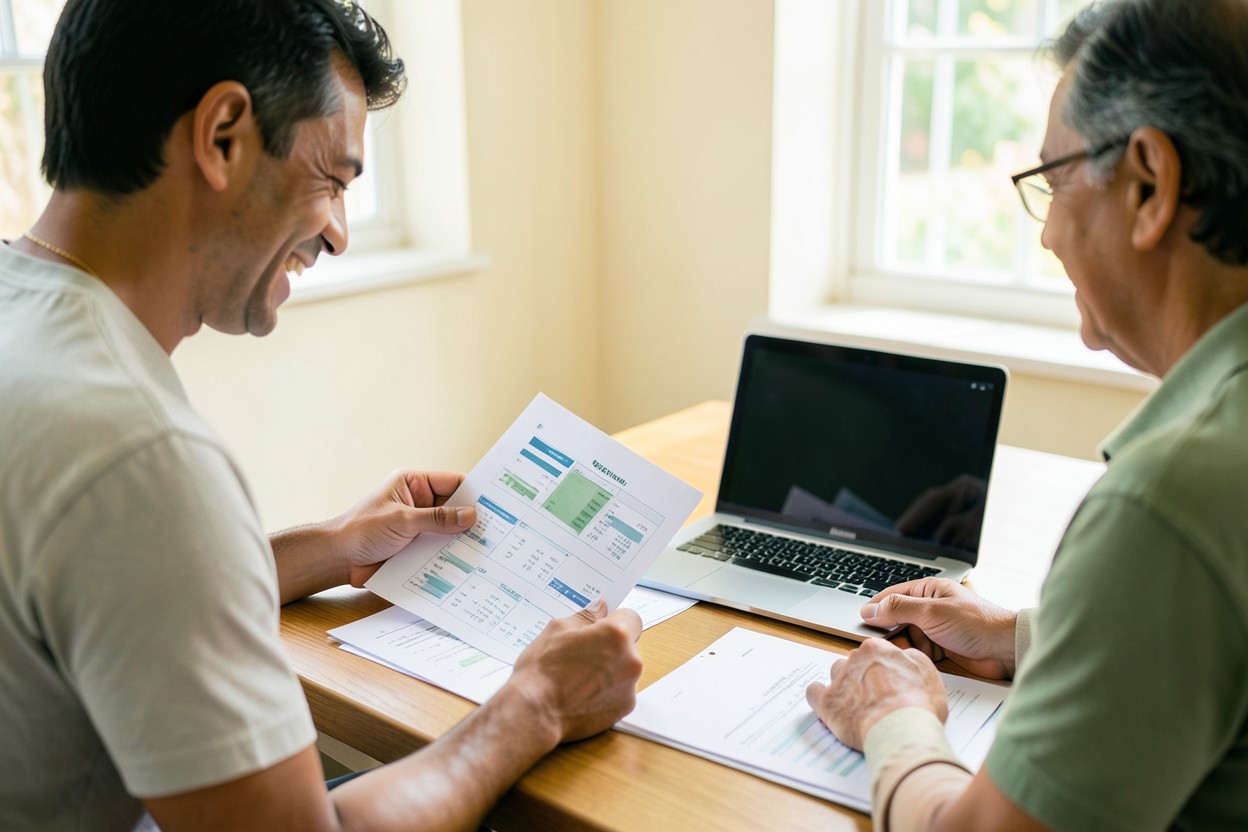 Clientes revisan su plan financiero junto a una asesora